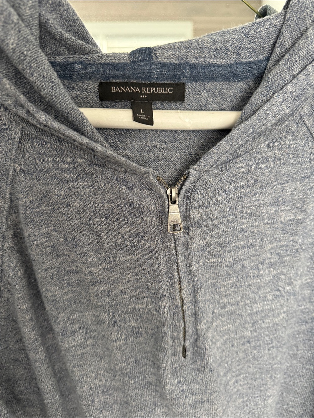 Banana Republic Men's Heather Light Blue Zip-Neck Sweater